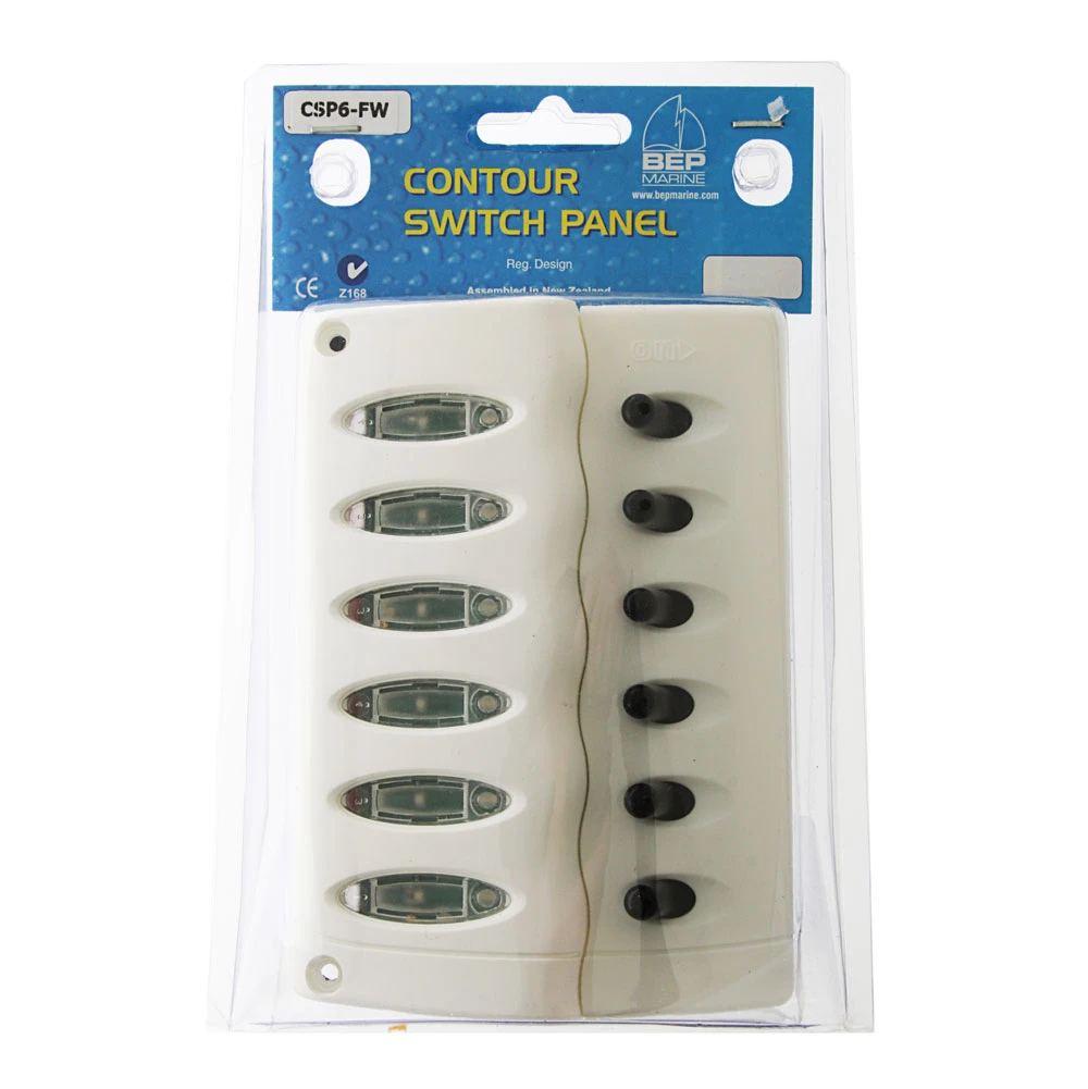 BEP Marine Contour Waterproof 6 Way Switch Panel With Fuse Holder White 1 BEP Marine Contour Waterproof 6 Way Switch Panel With Fuse Holder White