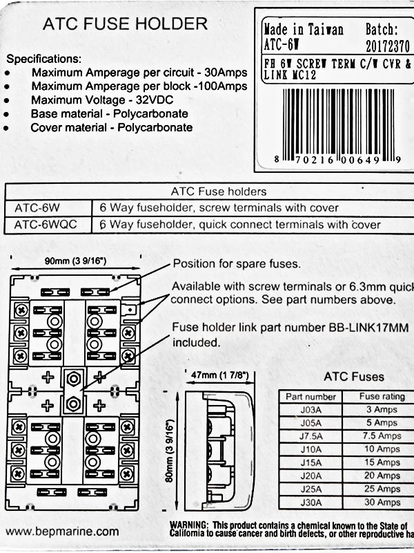 BEP Marine BEP ATC Six Way Fuse Holder And Screw Terminals With Cover And Link 5 BEP Marine BEP ATC Six Way Fuse Holder And Screw Terminals With Cover And Link - Image 5